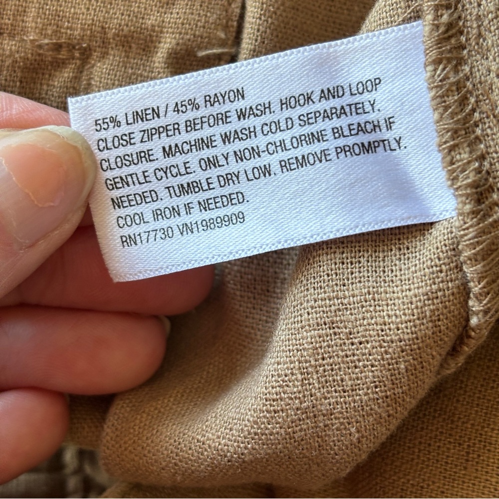 A New Day Linen Blend Cropped Pants Tan Wide Leg Pull On Size 10 Short - Picture 7 of 11